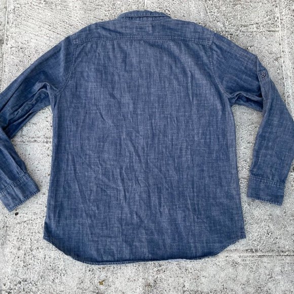 Attention Men Casual Shirt Button Up Blue Denim Long Sleeve Modern Fit Shirt Siz - Picture 5 of 9